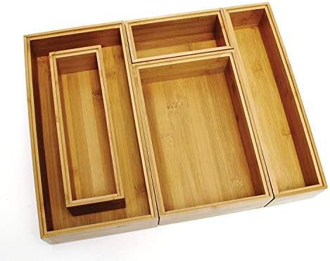 Lipper International 88005 Bamboo Wood Drawer Organizer Boxes, Assorted Sizes, 5-Piece Set - Image 3
