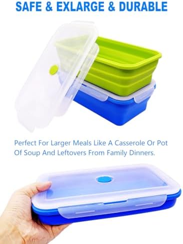 Extra Large Collapsible Silicone Food Storage Containers With Lids, 82.8oz, 2 Pack, XXL Foldable Bento Lunch Box, Rv Collapsible Bowls, Big Meal Boxes for Kitchen, Camping, BPA Free - Image 4