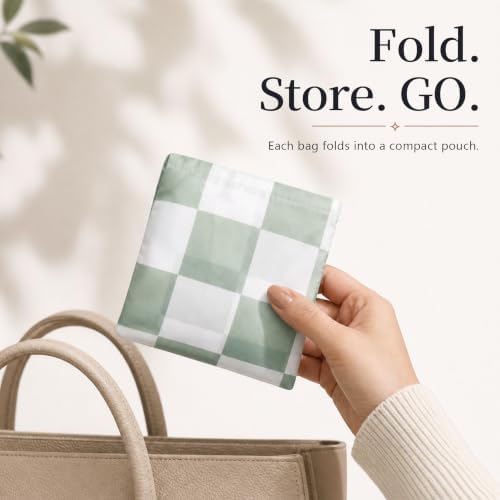 Checkered Reusable Grocery Shopping Bags 4 Packs, Cute Checkerboard Foldable Kitchen Large Nano Tote Bags - Image 5