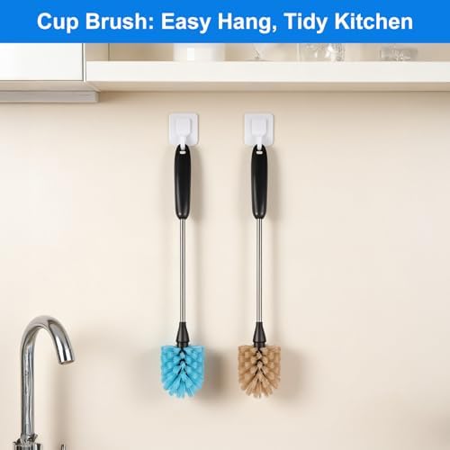 Bottle Brush,15-inch Long, Bottle Brush Cleaner, Bottle Scrubber, Kitchen Scrub Brush Suitable for Water Bottles, Cups, Glasses, Baby Bottles, Wine Glasses, (2, Brown) - Image 7
