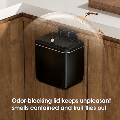 Large 3.2 Gallon Compost Bin, Under Sink Trash Can with Lid, Hanging Waste Cabinet for Office Kitchen Cupboard Bathroom Bedroom, Both Black - Image 5