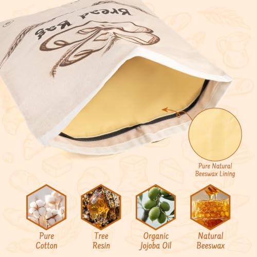 2-Pack Reusable Beeswax Bread Bags for Sourdough & HomemadeBread with Zipper, 16.5 x 13 inch bread bags for Food Storage - Image 4