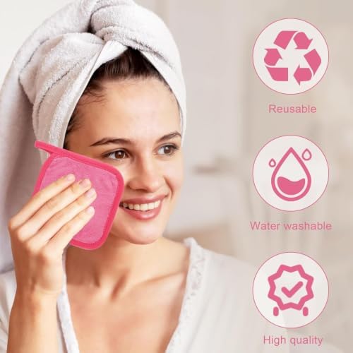 Puomue Makeup Remover Cloth 12 Pack, Ultra Soft and Reusable Microfiber Makeup Remover Towels for All Skin Types, Perfect Face Towels for Women, 6 Inch x 6 Inch, Rose Red - Image 4