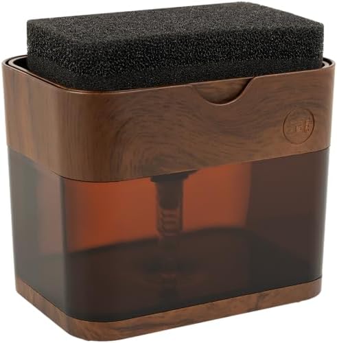 S&T INC. Dish Soap Dispenser and Sponge Holder, Plastic Walnut and Amber by STINC