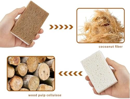 16 Pack Natural Cellulose Biodegradable Sponges, Non Scratch Kitchen Cleaning Sponge, Eco Friendly Coconut Fiber and Wood Cellulose Scrubber Sponge, Household Cleaning Sponges for Kitchen Dishwashing - Image 7