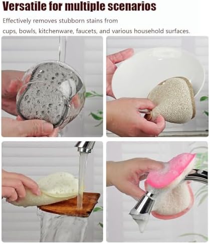 Natural Bamboo Dish Brush Set, 1 Long & 1 Short Handle Sisal Brushes with 4 Loofah Sponges, Non-Scratch Cleaning Brushes for Dishes, Pots, Cups, Vegetables & Sinks - Image 6