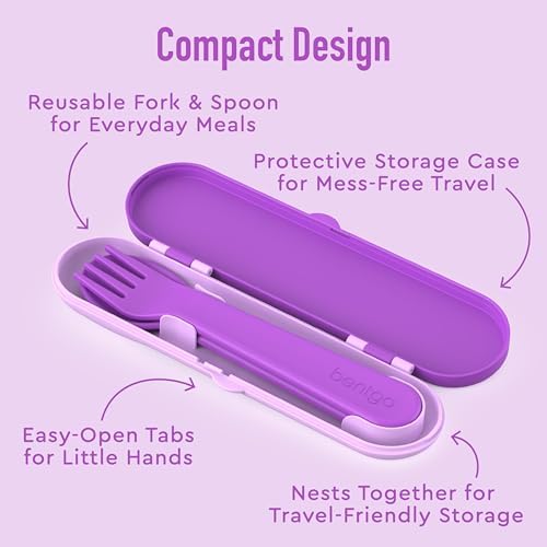 Bentgo Kids Plastic Utensil Set - Reusable Fork, Spoon & Storage Case, PFAS- & BPA-Free, Easy-Grip Handles, Lightweight, Dishwasher Safe, School Lunch, Travel & On-the-Go (Purple) - Image 4