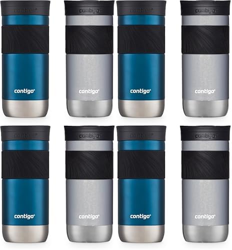 Contigo Byron 2.0 Snapseal Insulated Stainless Steel Travel Mug with Grip, 16oz, Blueberry Satin & Gold Morel (Pack of 8) by Unknown