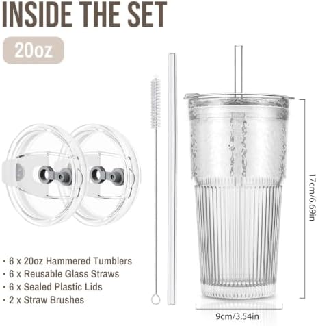 SoulTimes 20oz Wave Ribbed Glass Tumbler with Lid and Straw – Iced Coffee Glasses Cups for Smoothie, Matcha, Juice, Water etc. Leakproof and Reusable Glassware Drinking for Daily & Travel To Go [6Pcs] - Image 3