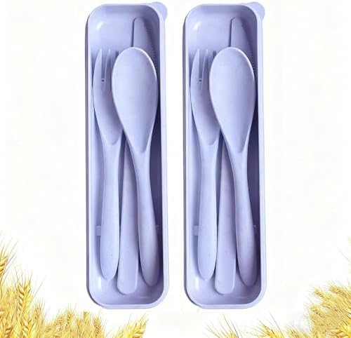 Utensil set Travel Silverware with Case, 2 Sets Reusable Utensils Set with Case, Wheat Straw Utensils for Lunch Box Accessories, Camping Utensils for Work Lunch or Daily Use (Purple) by HMDZMR