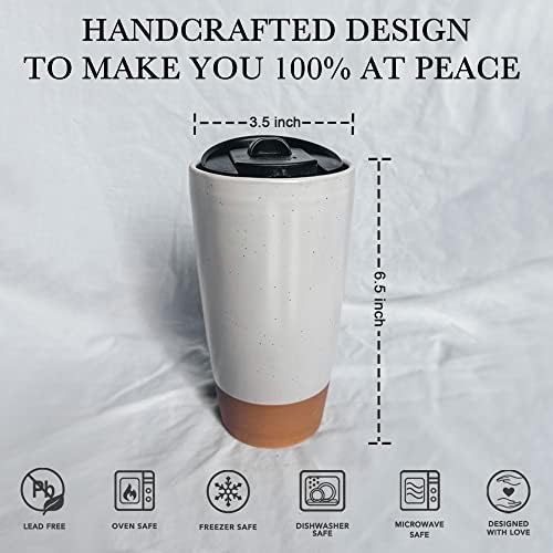 Mora Double Wall Ceramic Coffee Travel Mug with Lid, 14 oz, Portable, Microwave, Dishwasher Safe, Insulated Reusable Tall Cup, Splash Resistant Lid - To Go Tumbler for Car Cup Holder, Cotton White - Image 2