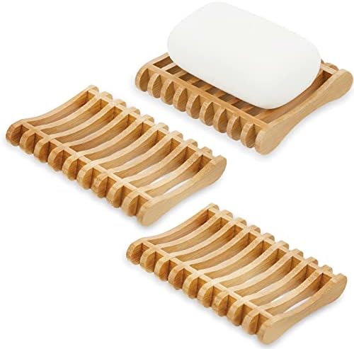 Suclain 3 Pcs Bamboo Soap Dish for Shower Self Draining Slotted Bar Soap Holder Wooden Tray for Shower, Sink, Bathroom, Bath Tub, Restaurant Counter, Kitchen Sponges, Easy Dry by Suclain