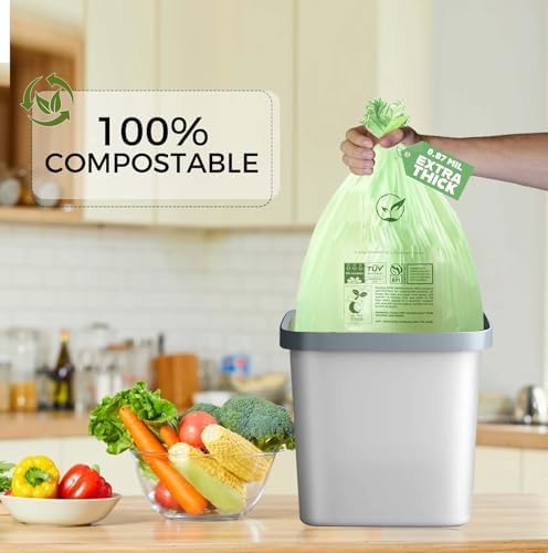 13 Gallon Compostable Trash Bags with Flat-Top, Thick 0.87 Mil, 49.21 Liter, 50 Bags, Tall Kitchen Food Scrap Waste Bag, ASTM D6400, US BPI and OK Compost Home Certified - Image 4