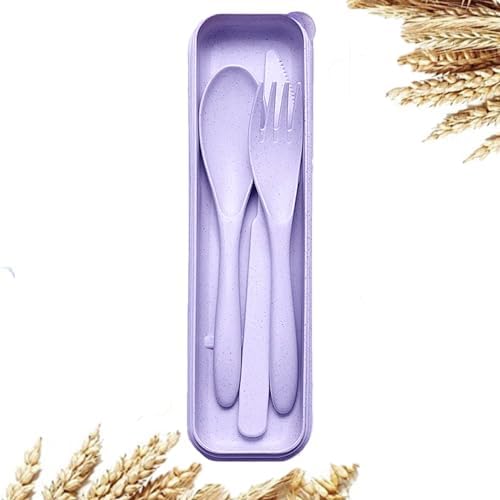 Wheat Straw Travel Cutlery Set Portable Knife Fork Spoon with Storage Case by Unknown