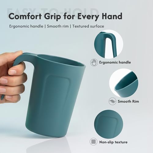 zoeynex Reusable Plastic Cups (12 oz) - Set of 4 | Unbreakable Plastic Coffee Mugs with Handles | Dishwasher and Microwave Safe | BPA Free & Eco-Friendly | Ideal Drinking Cups for Kitchen - Image 4