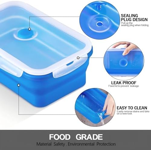 Zopeal 8 Pcs Collapsible Food Storage Containers Foldable Silicone Lunch Containers with Lids 4 Silicone Rectangle Collapsible Bowls and 4 Round Food Bowls Microwave Freezer Dishwasher Safe (Colorful) - Image 3