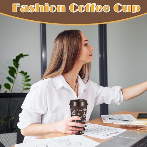 6 Sets Reusable Coffee Cups with Lids, 16oz, Brown - Image 6