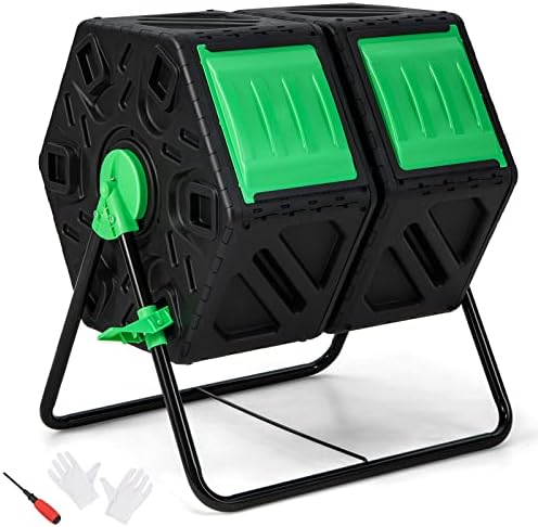 Goplus Compost Bin, Dual Chamber 34.5 Gal Compost Tumbler with 2 Rotating Chambers, Sliding Doors, High-Volume Outdoor Garden Composter, Rotating Composting Bin for Garden Yard, BPA Free by Goplus