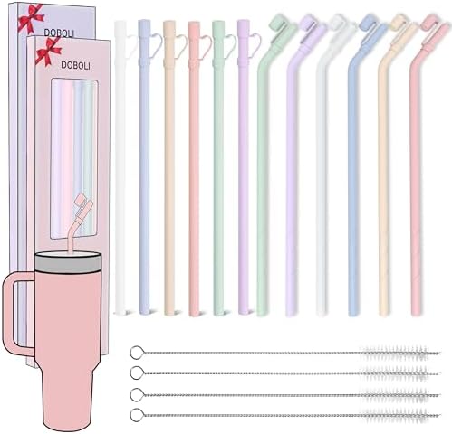 Doboli 12 Pack Replacement 12&13 inch Long Silicone Straw With Straw Cover,Compatible with Stanley 40 oz 30 oz Cup Tumbler, Reusable Straws with Cleaning Brush,for Stanley Tumbler Accessorie by Doboli