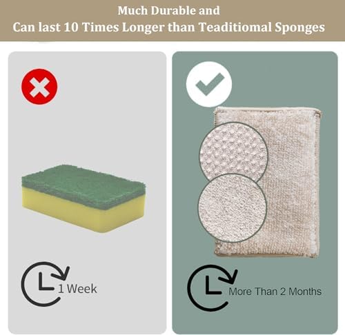 Bamboo Dish Sponge Natural Kitchen Scrub Sponges-Beige,6 Pack - Image 5