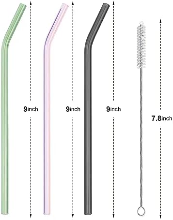 Reusable Glass Straws - 9" L x 8 mm W - Smoothie Drinking Straws for Smoothie, Milkshakes, Pack of 6 with 1 Cleaning Brush (mix4) - Image 2