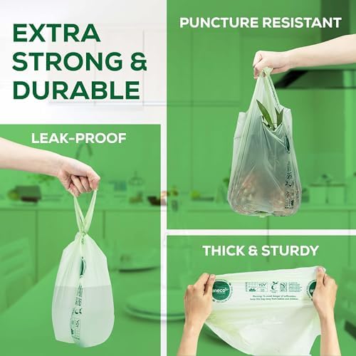ANECO 100% Compostable Food Waste Bags 2.6 Gallon With Handles, 45 Count - Image 4