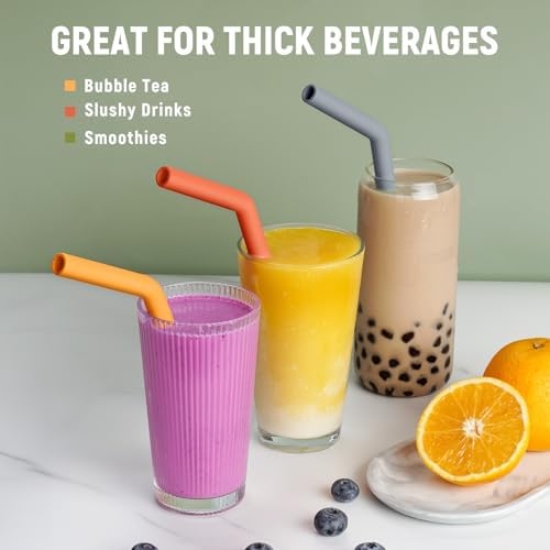 NiHome 6 PCS Extra Wide Reusable Bent Silicone Straws for Boba & Smoothies - Image 2