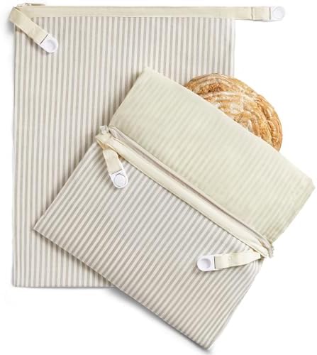 BRONYPRO Beeswax Bread Bags for Homemade Bread Sourdough, 2 Pack Reusable Sourdough Bread Bags with Zipper, Organic Beeswax & Linen Bread Storage, Eco-friendly & Long-latsing,Large 17x12.6in,Beige by Bronypro