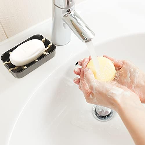 Soap Dishes for Bar Soap, Black Bathroom Soap Holder, Bamboo Soap Dishes Holder for Bathroom Shower, Bathroom Sink Soap Dish - Image 4
