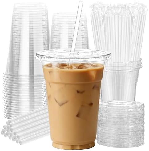 25 Pack 16oz Leak-Proof Clear Plastic Cups with Lids and Straws by NewCupNewLife-cundao