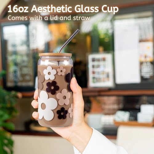 JTEWB Birthday Gifts For Women, Teen Girl, Her, Happy Birthday Gift Box For Girl, Women, Sister, Daughter, Friends, Cute Daisy Aesthetic Glass Cups Gift Set 7pcs (Mocha Brown) - Image 3