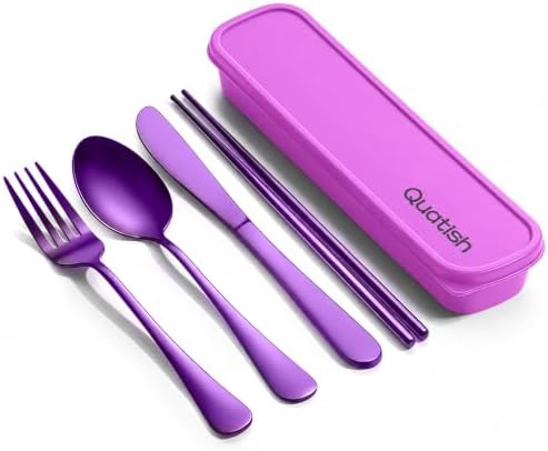 Quatish 5 Piece Travel Utensils with Case, Portable Cutlery Set, Violet by Quatish