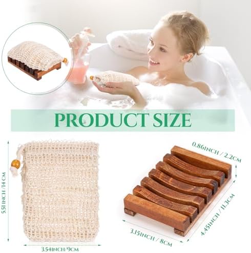 Mumufy 12 Pcs Bamboo Soap Dish Sisal Bag Drain,Brown,Bamboo - Image 2