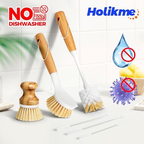 Holikme 6 Pack Dish Brush with Bottle Brush Scrub Brush Straw,Yellow - Image 5