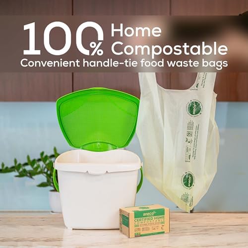 ANECO Compostable Food Waste Bags 3 Gallon With Handles (30 Count) - Image 2