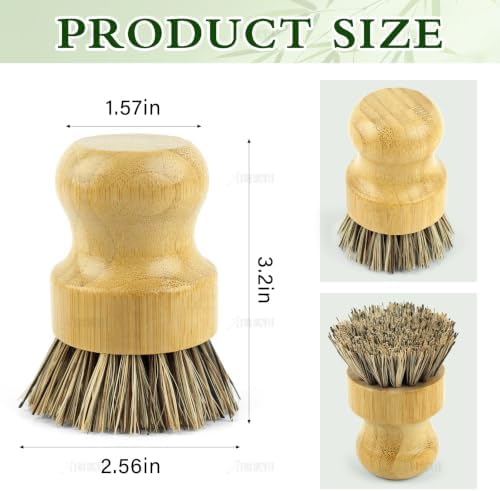 AUEAR, Natural Bamboo Dish Scrub Brush Cleaning Pot Scrubber Brushes Coconut Bristles for Cast Iron Skillet Pots Pans (2-Pack, Deep Color) - Image 2