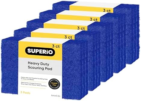 Scouring Pad Non-Scratching Scrubber Non-Scratch Cleaning Scrub Pads Heavy Duty Scouring Pad Reusable Kitchen Scrubbing Pad Pack of 15 Blue, by Superio by Superio