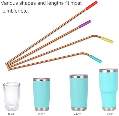 20 Pcs Rose Gold Reusable Stainless Steel Straws,10.5" & 8.5" Reusable Drinking Straws with 20 Silicone Tips 5 Straw Brushes 1 Travel Case,Eco Friendly Extra Long Metal Straw for 20 24 30 oz Tumbler - Image 6