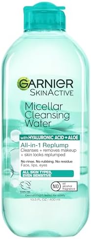 Garnier Micellar Water with Hyaluronic Acid, Facial Cleanser & Makeup Remover, Hydrating and Plumping, For All Skin Types, Vegan, Cruelty Free, 13.5 Fl Oz (400mL), 1 Count by Unknown