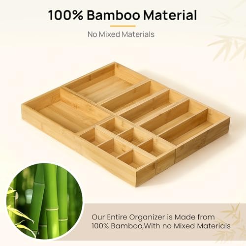 Vtopmart 7 Pack Bamboo Drawer Organizer Boxes, Junk Drawer Organizers - Image 5