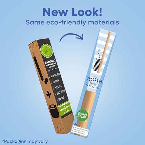 Bamboo Charcoal Toothbrush With Travel Case & Holder Kit - Extra Soft Natural Bristles For Sensitive Teeth | Eco Friendly Portable Wooden Travel Set | Single Wood Toothbrushes Stand & Cover - Image 2