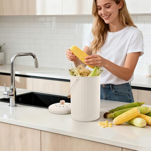 1.7 Gal Kitchen Compost Bin with Smell Proof Lid,Odorless Bin for Indoor Countertop,100% Rust Proof Compost Bucket with Non-Smell Charcoal Filter,Easy Cleaning and Looks Great On Any Kitchen Counter - Image 2