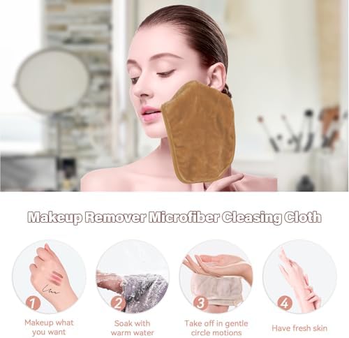 Nugilla Makeup Remover Cloths, 8 Packs Makeup Remover Towels Reusable Face Wash Cloth, Soft Microfiber Face Cloth for Women(Light Brown) - Image 6