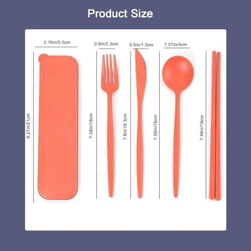 6 Pack Wheat Straw Cutlery, Portable Travel Utensils Spoon Fork Knife, Reusable Flatware Set with Case for Travel Office Lunch Camping Daily Use(6 Colors) - Image 2