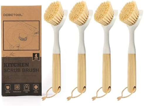 DEBETOOL 4-Pack Dish Brush, Built-in Scrubber with Handle by DEBETOOL