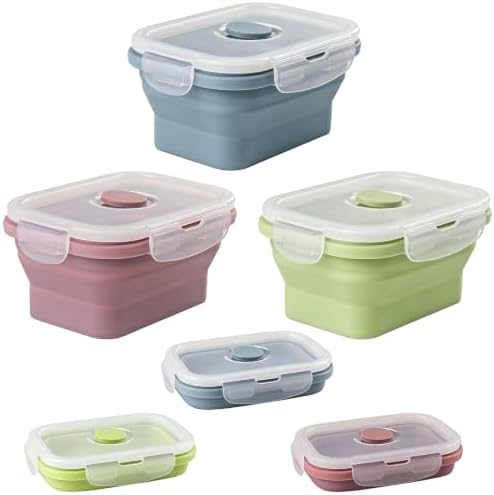6 Pcs Silicone Food Containers 11.8 oz Collapsible Storage Containers with Airtight Lids Stacking Meal Prep Lunch Leftover Food fruits Storage Foldable Box for Freezer Microwave Dishwasher Safe by Unknown