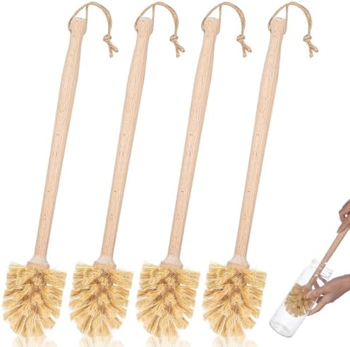 Kifmurase 4PCS Bottle Brush Cleaner, Natural Wood Dish Scrub Brush with Sisal Bristles for Cleaning Bottles Mugs Jars Glasses Dishes Vases, 13.6 x 2.6 Long Handle Non-Scratch Cup Brushes by Unknown