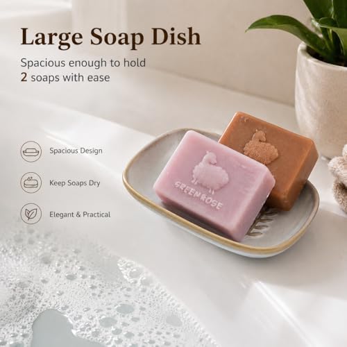 Miamolo Soap Dish Bar Cleaner Dish for Shower, Ceramic Soap Dishes for Large Soap Bar Shampoo or Sponge, Shower Soap Dish Soap Saver Tray for Bathroom Kitchen Sink, Easy to Clean - Image 3