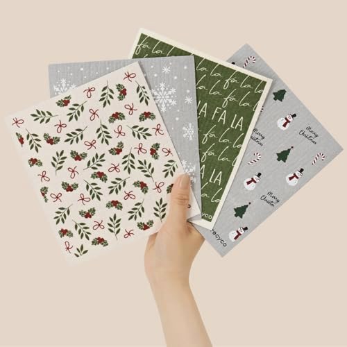 RECYCO 4 Pack Christmas Swedish Dishcloths for Kitchen | Jolly Holiday Washable Dish Towels | Cellulose Reusable Cleaning Paper Towels | Absorbent Counter Dish Cloth Sponge Kitchen Wipes, 7" x 8" - Image 7