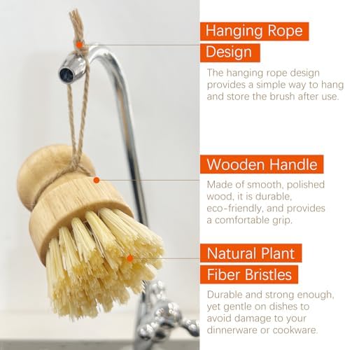 2pcs Wooden Dish Scrub Brushes for Kitchen, Eco-Friendly Cleaning Scrubbers, Natural Sisal Bristles for Dishes and Washing Cast Iron Pans - Image 2